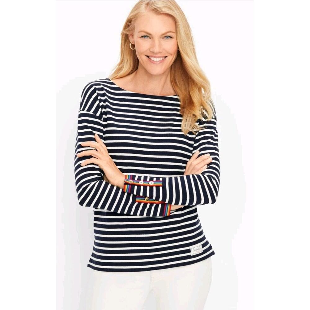 Talbots Womens Jane Stripes Rainbow Long‎ Sleeve Tee Sz XS Casual Comfort